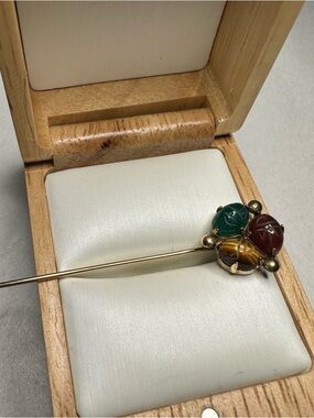 Vintage Gold filled scarabs stones pin